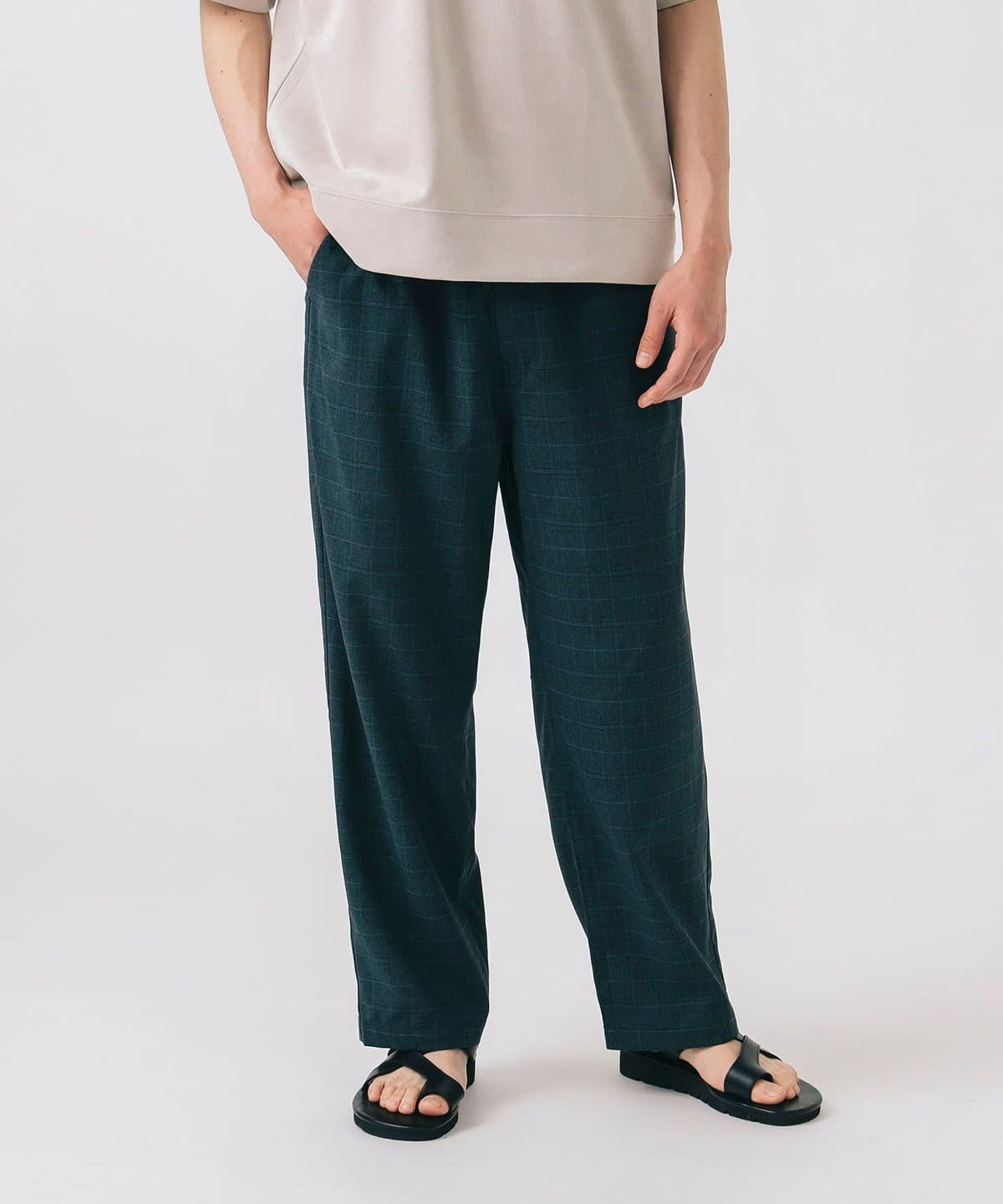 アンクル チェック ワイド イージーパンツ (吸水速乾・接触冷感) パンツ MEN NAVY M アンクル チェック ワイド イージーパンツ (吸水速乾・接触冷感) パンツ MEN NAVY M