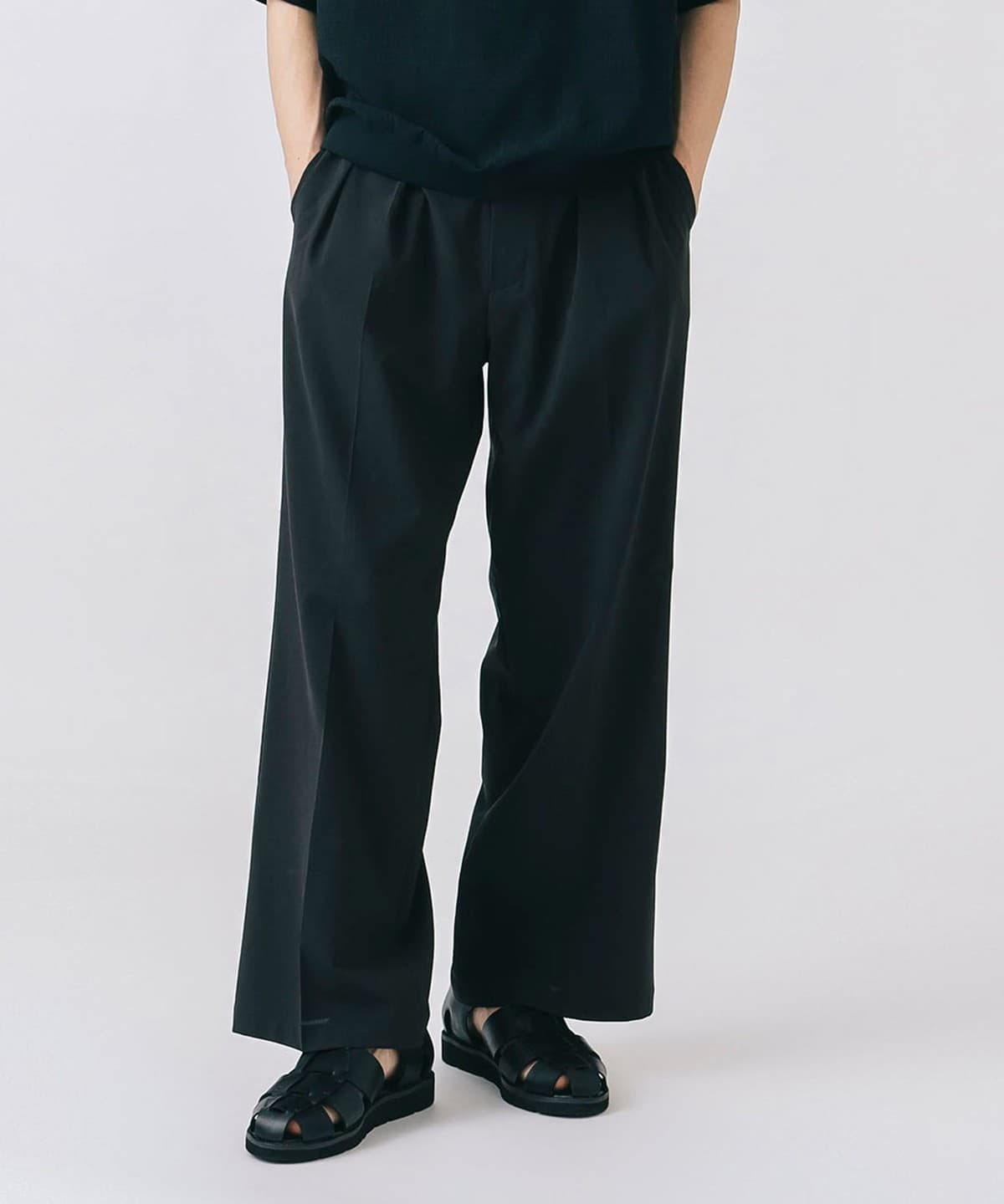 ポリトロ 2タック ワイドパンツ (吸水速乾) パンツ MEN CHARCOAL GREY L ポリトロ 2タック ワイドパンツ (吸水速乾) パンツ MEN CHARCOAL GREY L
