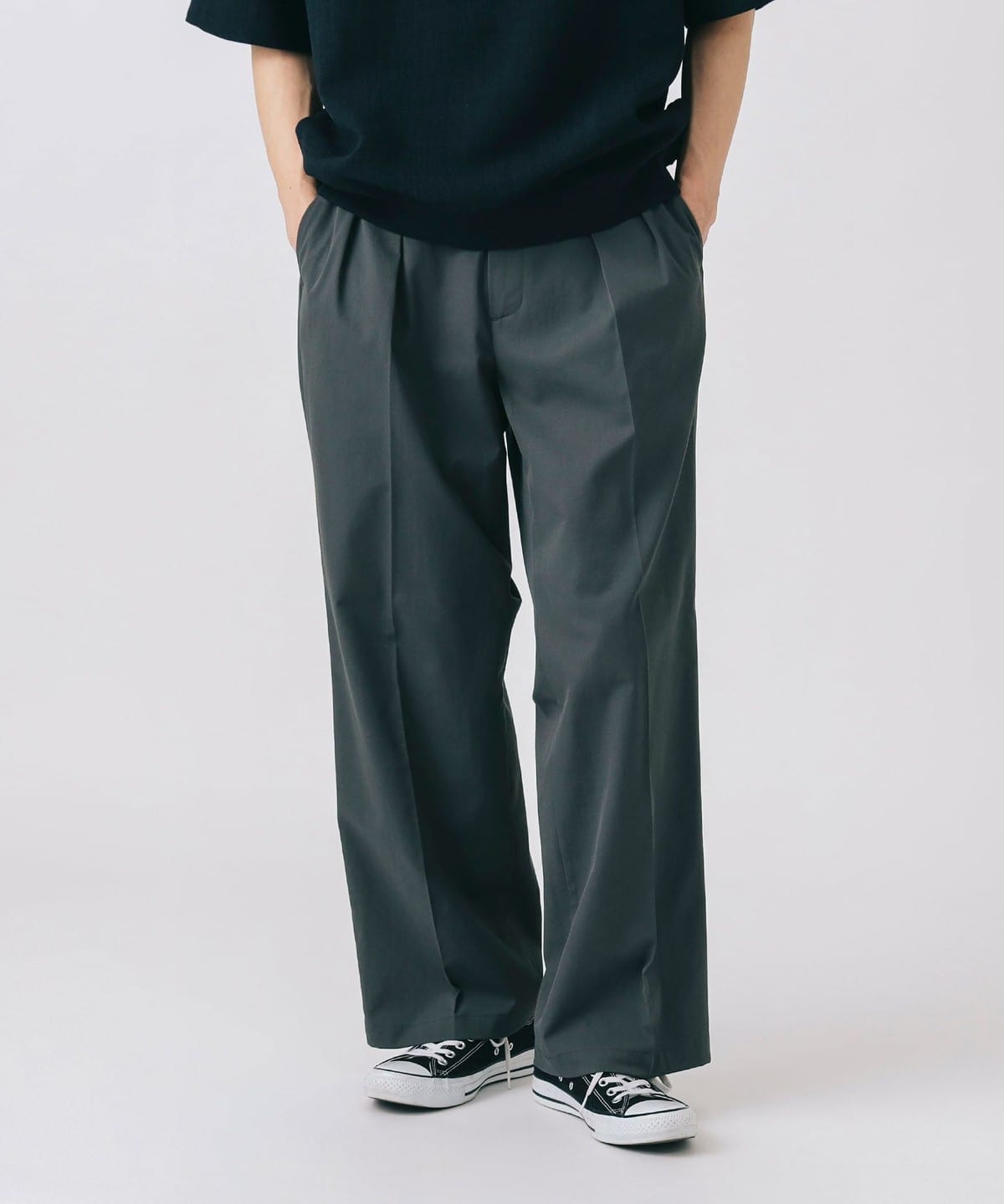 クイックドライ 2タック ワイド スラックス (吸水速乾・接触冷感) パンツ MEN CHARCOAL. G S クイックドライ 2タック ワイド スラックス (吸水速乾・接触冷感) パンツ MEN CHARCOAL. G S