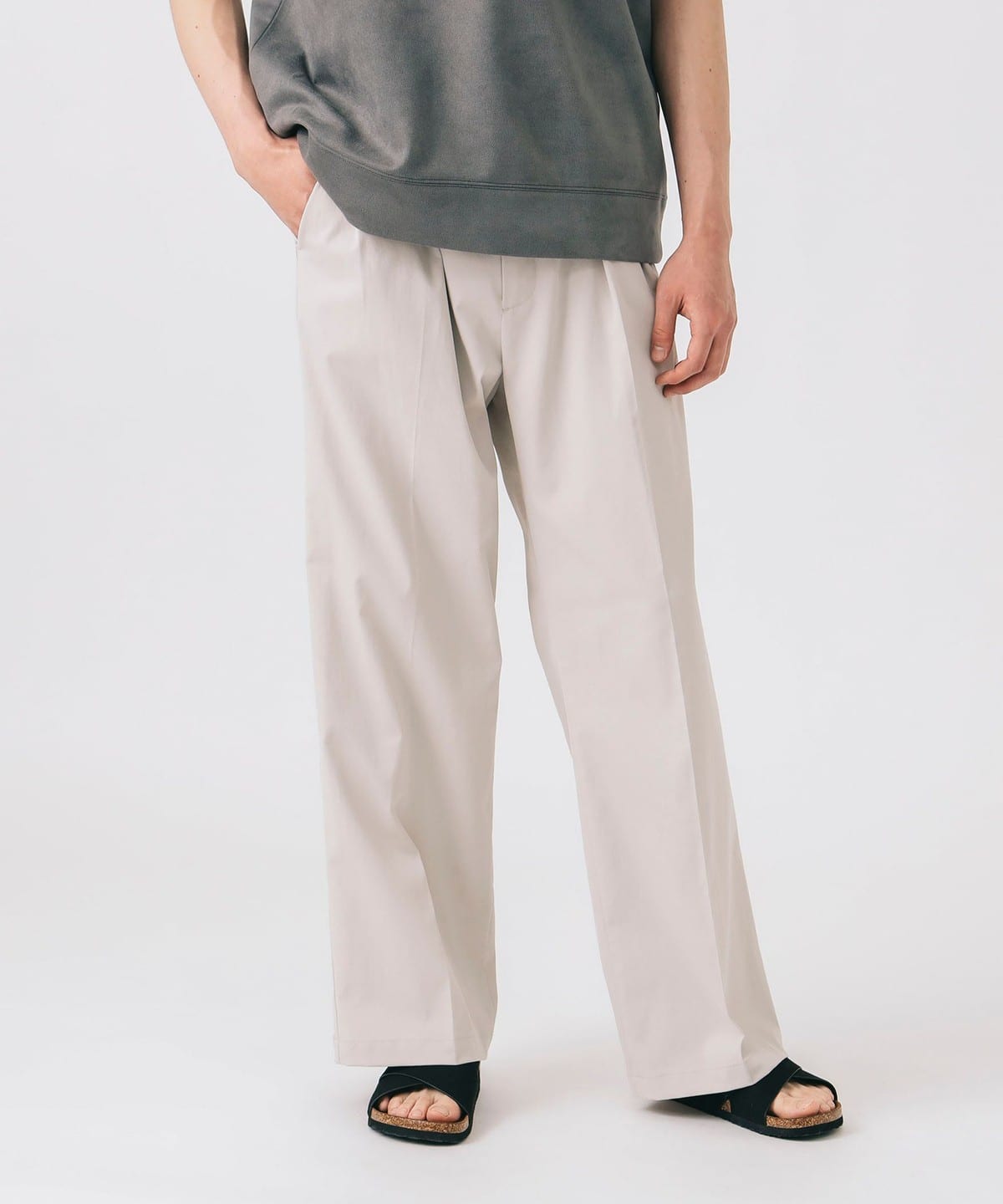 麻混 2タック ワイド スラックス (吸水速乾・接触冷感) パンツ MEN BEIGE L 麻混 2タック ワイド スラックス (吸水速乾・接触冷感) パンツ MEN BEIGE L