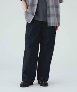 デニムライク ツイル 2タック ワイドストレートパンツ