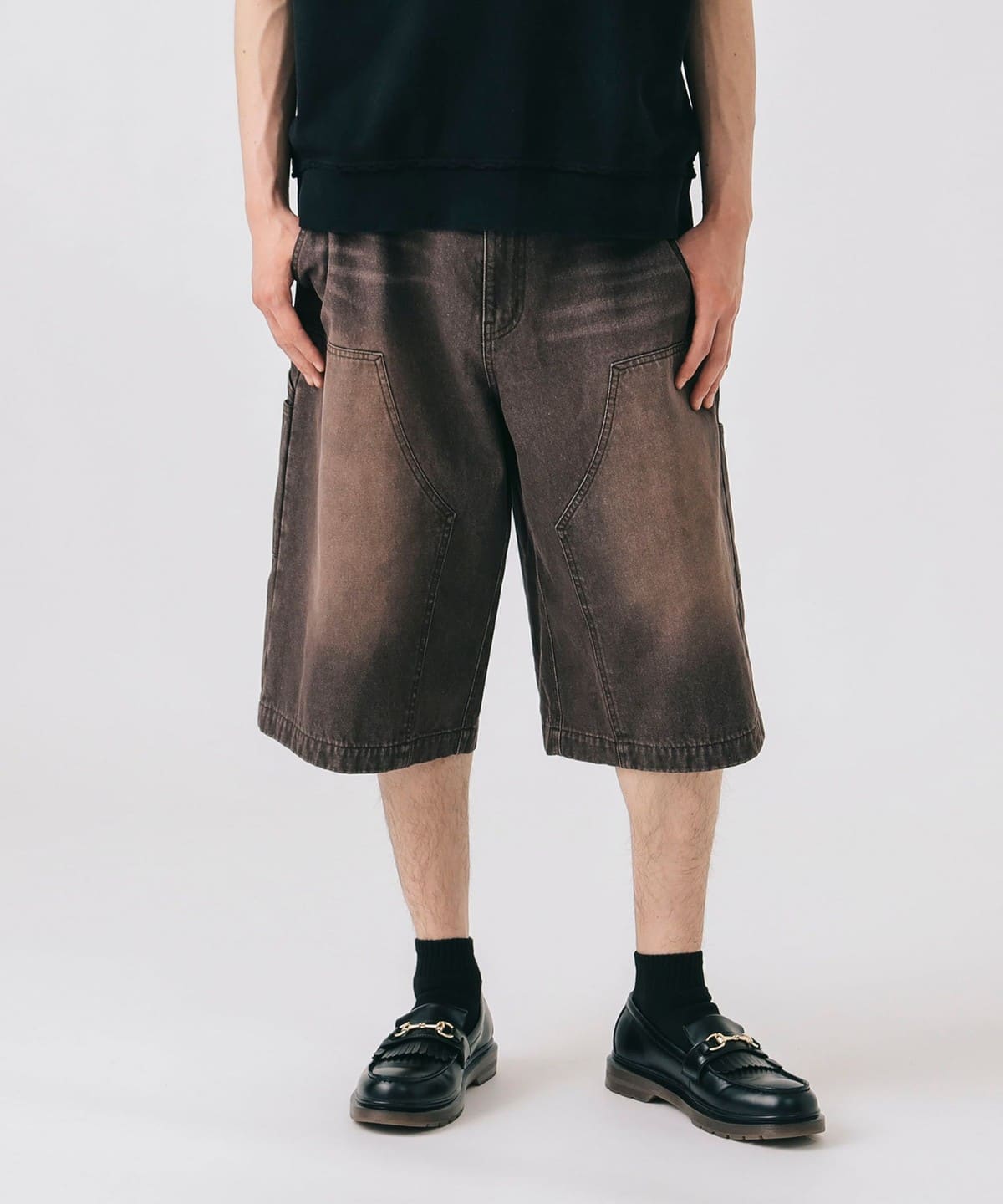 ダブルニー ブラスト デニム ショーツ パンツ MEN DARK BROWN L ダブルニー ブラスト デニム ショーツ パンツ MEN DARK BROWN L