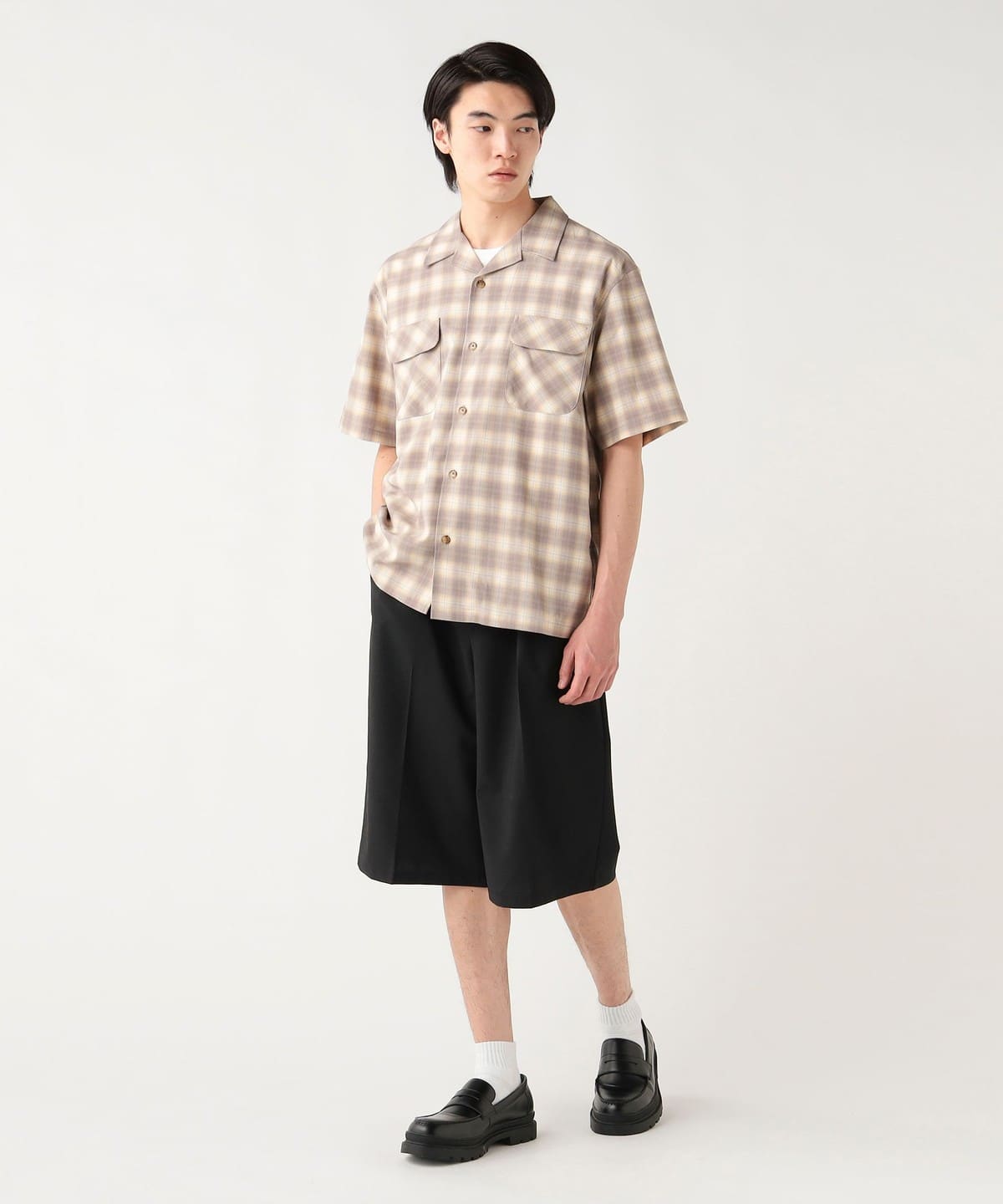 AD2022 23SS 2タックプリーツショーツ ハーフパンツ 黒 ウール BEAMS HEART（ビームス ハート）ヘリテージ 2タック ワイドスラックス