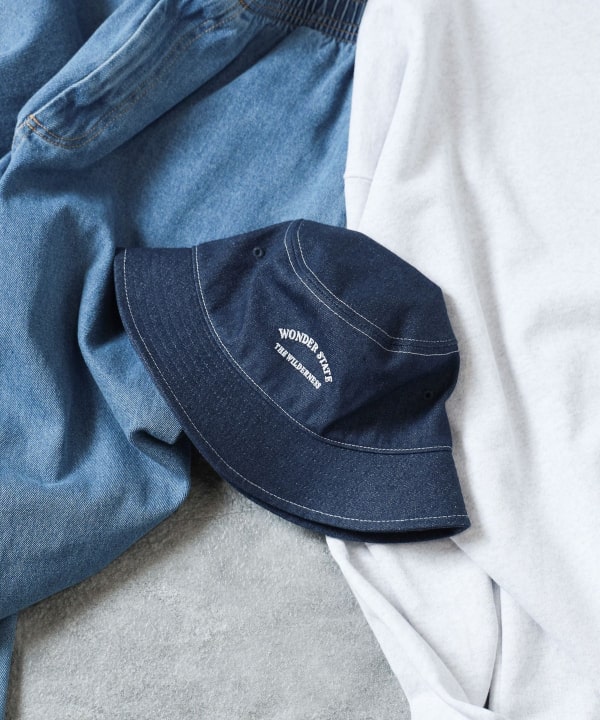 BEAMS HEART (BEAMS HEART) Logo Embroidered Denim Bucket Hat (Hats, Hats)  Available at BEAMS