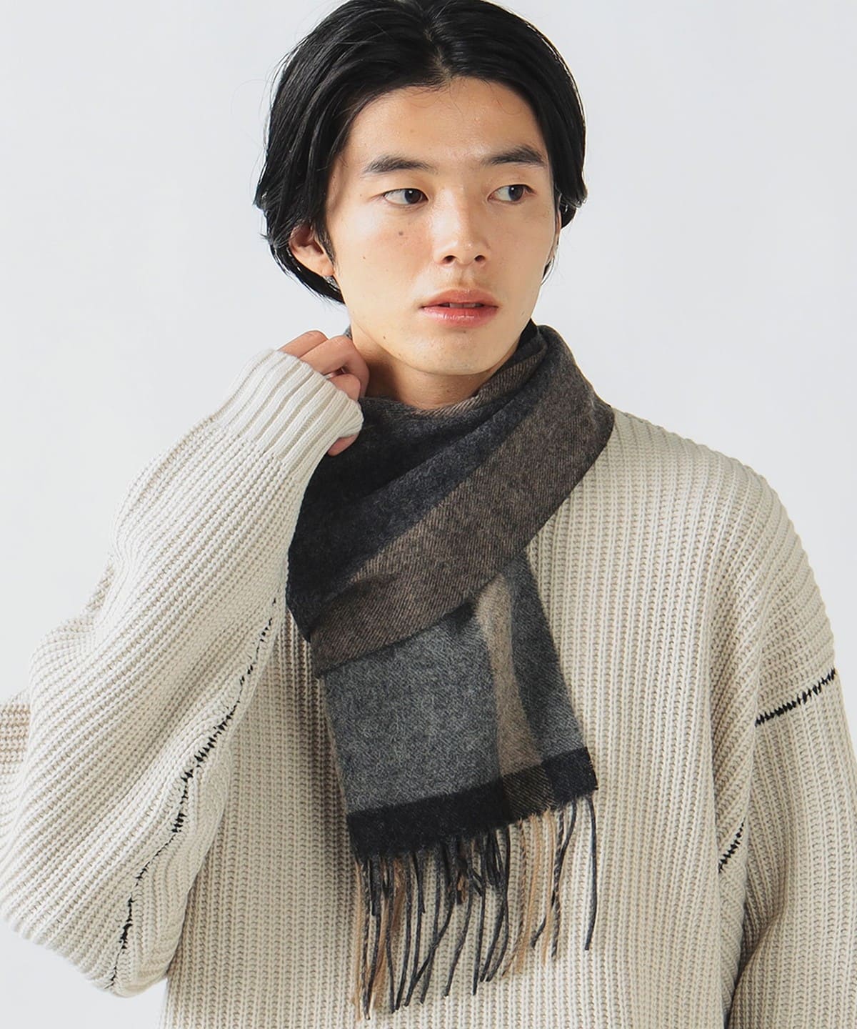 BEAMS HEART（ビームス ハート）ウール パネルチェック マフラー