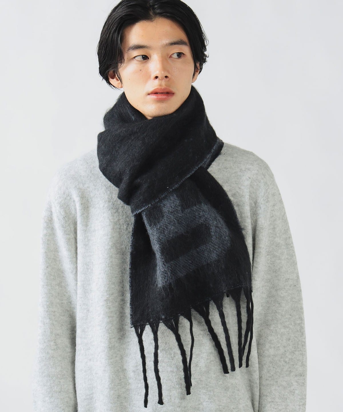 B-HEART ロゴ シャギーマフラー ファッション雑貨 MEN BLACK ONE SIZE