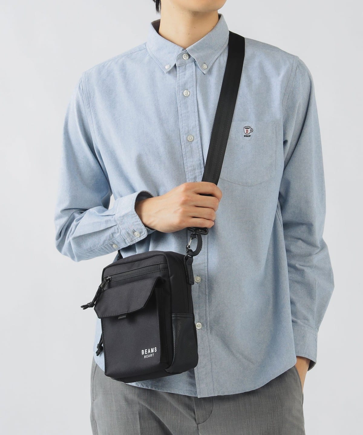 シャンブレー 杢素材 ミニ ショルダーバッグ バッグ MEN BLACK ONE SIZE シャンブレー 杢素材 ミニ ショルダーバッグ バッグ MEN BLACK ONE SIZE