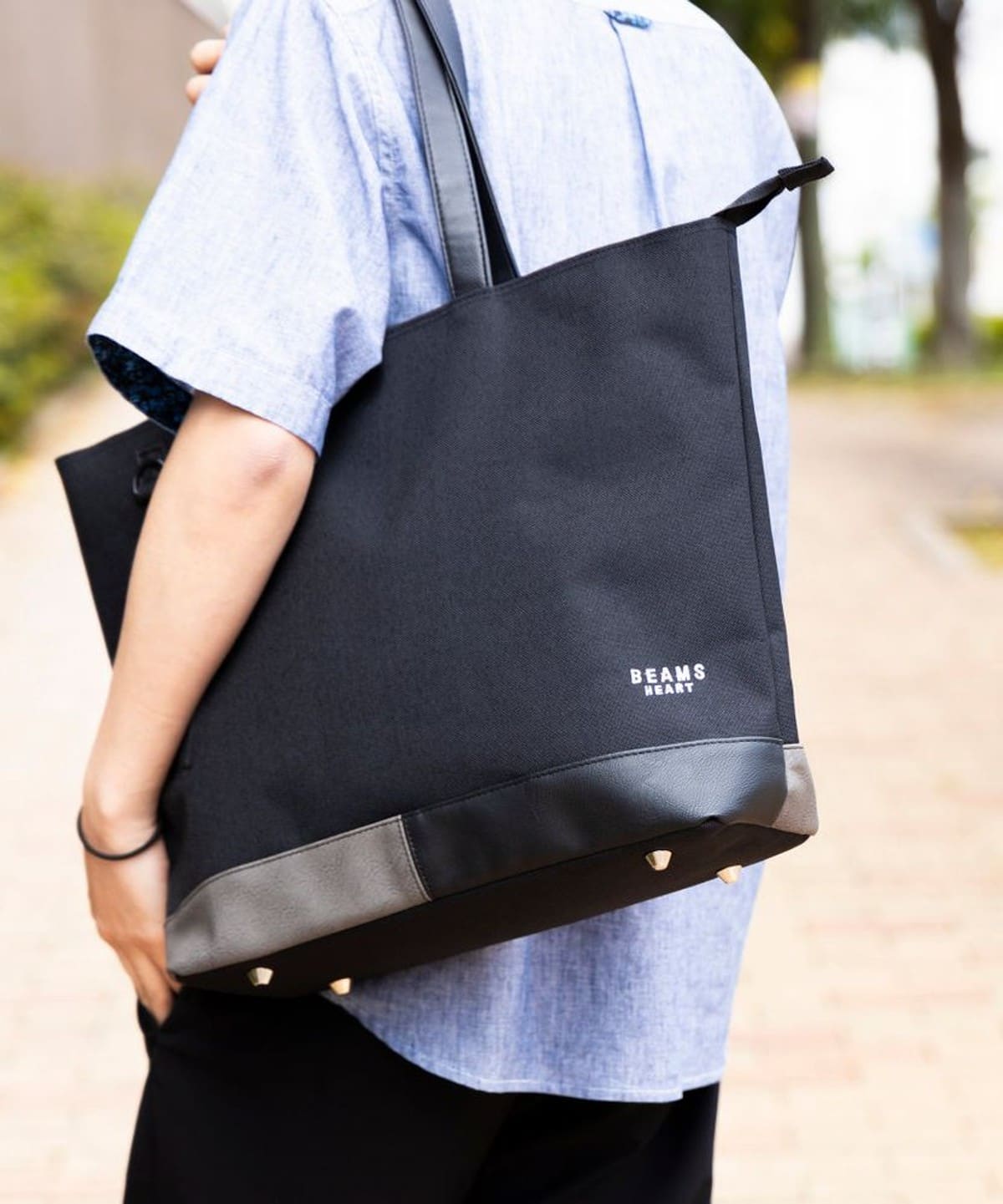 ポリエステル 杢素材 コンビ トート バッグ バッグ MEN BLACK ONE SIZE ポリエステル 杢素材 コンビ トート バッグ バッグ MEN BLACK ONE SIZE