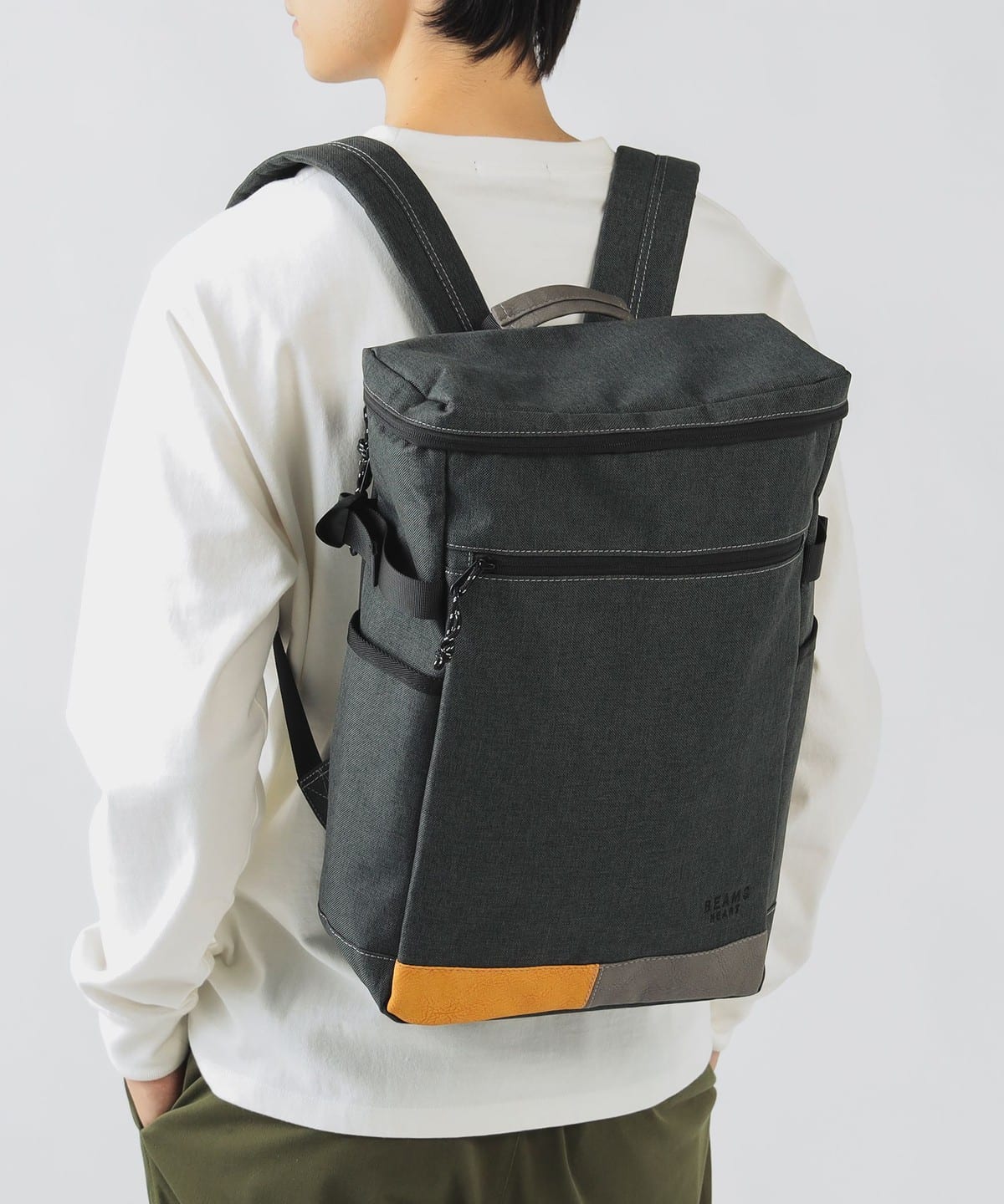 ポリエステル 杢素材 ボックス バックパック バッグ MEN CHARCOAL GREY ONE SIZE ポリエステル 杢素材 ボックス バックパック バッグ MEN CHARCOAL GREY ONE SIZE