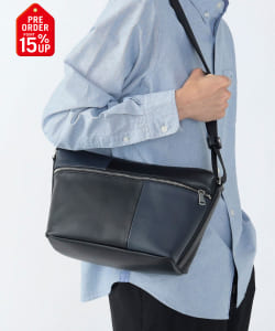 【+15%ポイントUP】フェイクレザー 切替 ショルダーバッグ