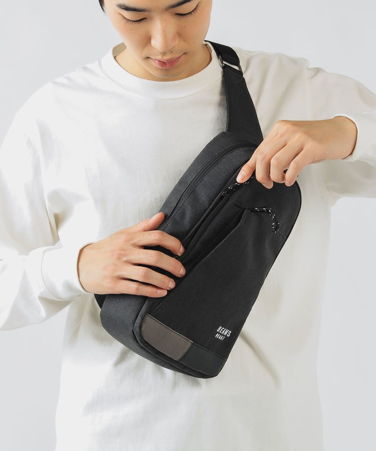 ポリエステル 杢素材 配色 切替 ショルダーバッグ バッグ MEN BLACK ONE SIZE ポリエステル 杢素材 配色 切替 ショルダーバッグ バッグ MEN BLACK ONE SIZE