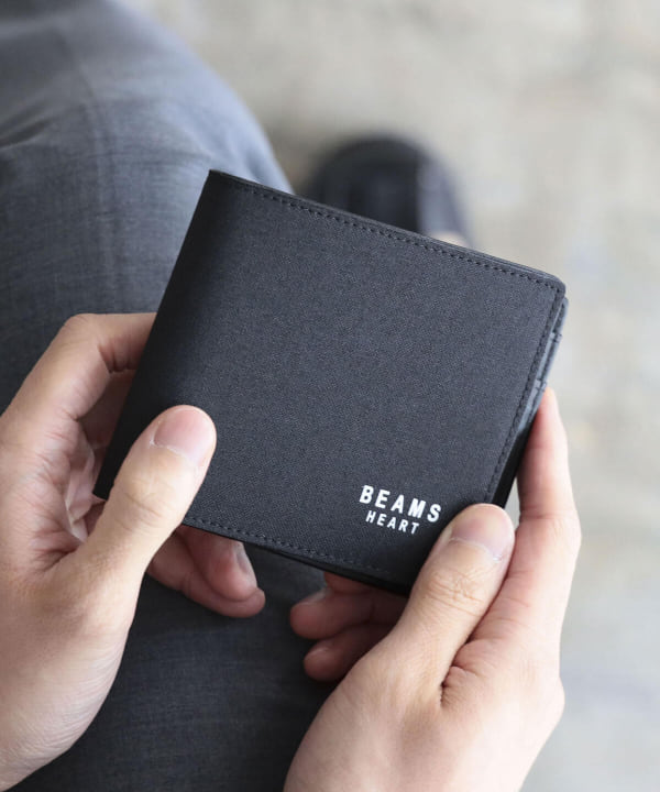 日本初の 財布 BEAMS HEART ポリエステル 杢素材 二つ折り ウォレット