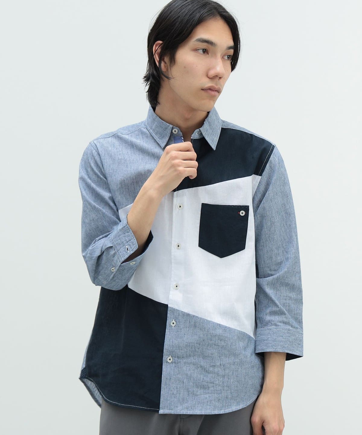冷感 パッチ クロップド シャツ シャツ・ブラウス MEN BLUE M 冷感 パッチ クロップド シャツ シャツ・ブラウス MEN BLUE M