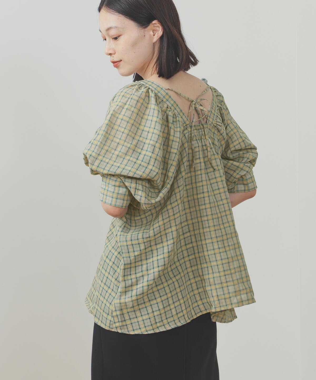 チェック バックリボン プルオーバー シャツ・ブラウス WOMEN BEIGE ONE SIZE チェック バックリボン プルオーバー シャツ・ブラウス WOMEN BEIGE ONE SIZE