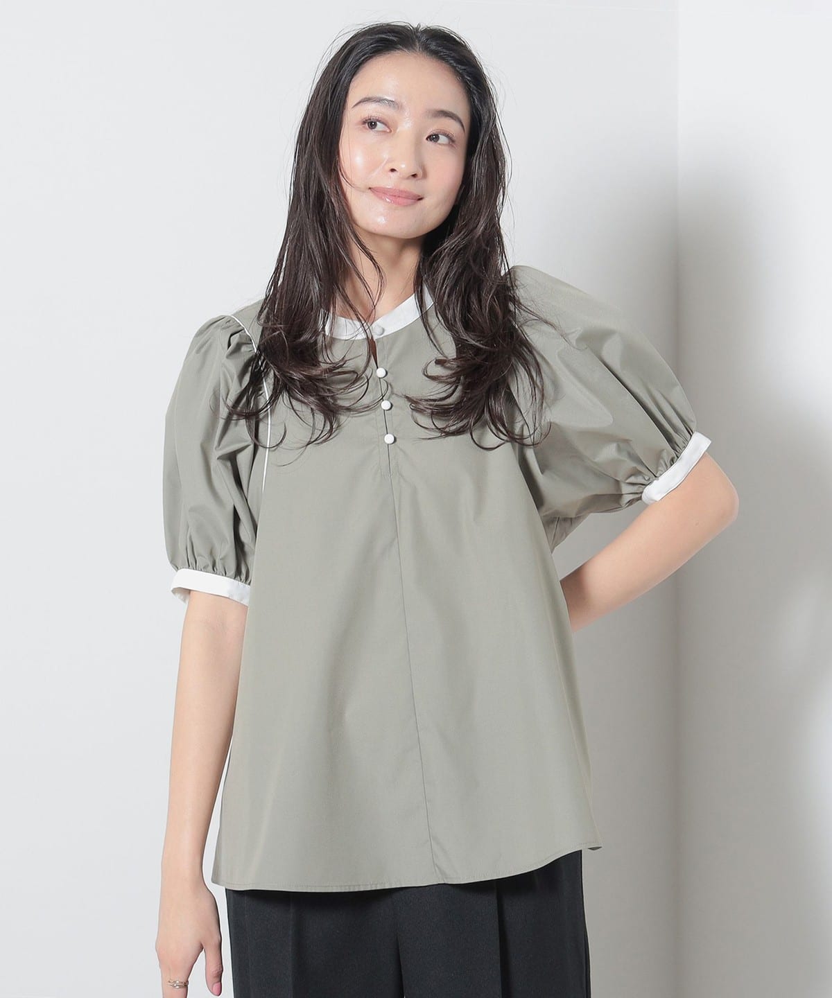パフスリーブ ギャザーブラウス シャツ・ブラウス WOMEN GREYISH GREEN② ONE SIZE パフスリーブ ギャザーブラウス シャツ・ブラウス WOMEN GREYISH GREEN② ONE SIZE
