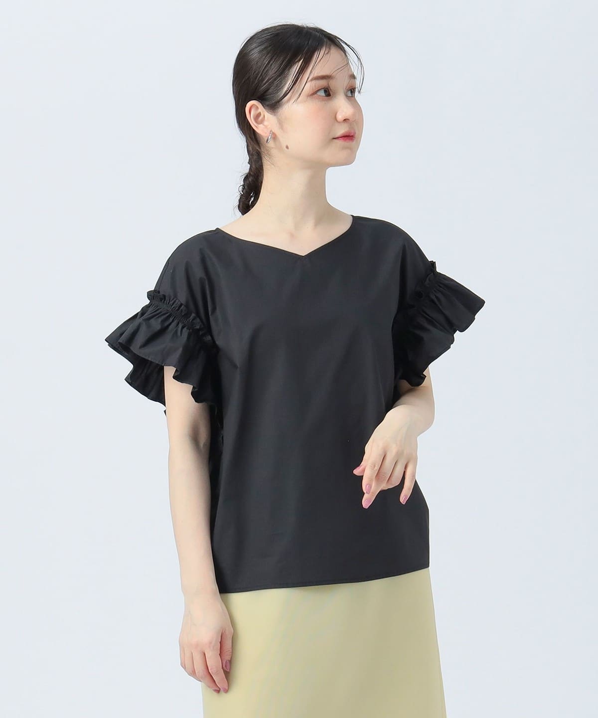 ギャザースリーブ ブラウス(洗濯可) シャツ・ブラウス WOMEN BLACK ONE SIZE ギャザースリーブ ブラウス(洗濯可) シャツ・ブラウス WOMEN BLACK ONE SIZE
