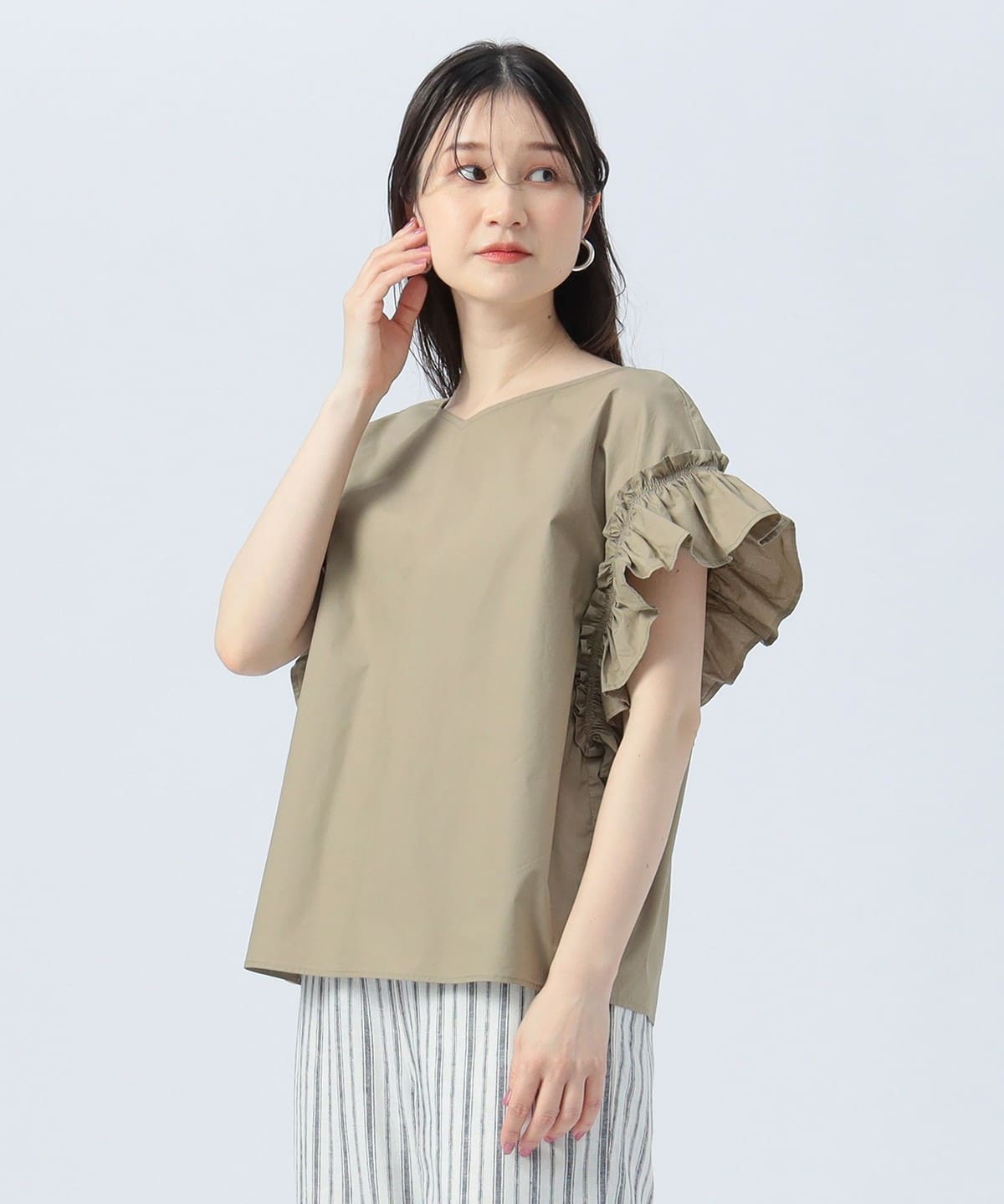 ギャザースリーブ ブラウス(洗濯可) シャツ・ブラウス WOMEN BEIGE ONE SIZE ギャザースリーブ ブラウス(洗濯可) シャツ・ブラウス WOMEN BEIGE ONE SIZE