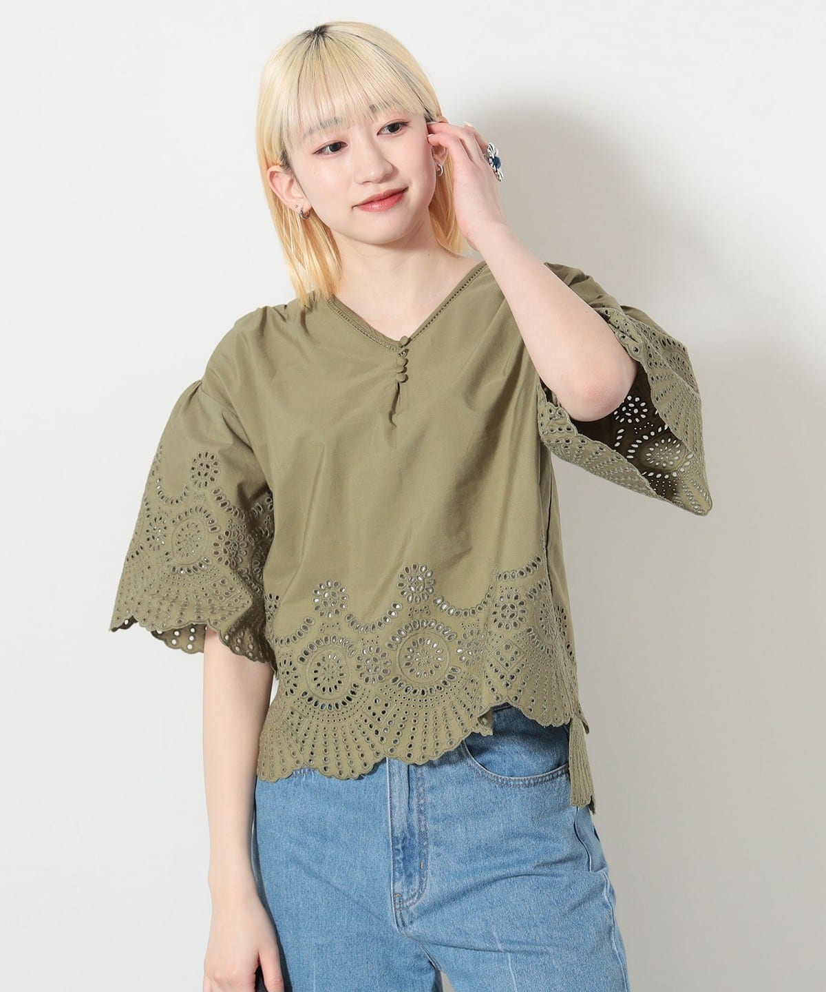 スカラ刺繍 ブラウス シャツ・ブラウス WOMEN LIGHT OLIVE ONE SIZE スカラ刺繍 ブラウス シャツ・ブラウス WOMEN LIGHT OLIVE ONE SIZE