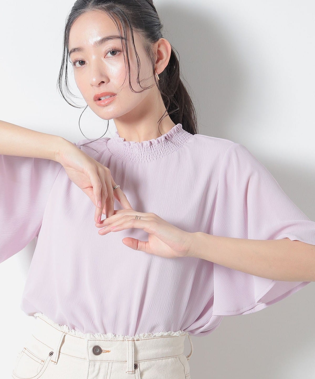 楊柳 ハイネック プルオーバー ブラウス シャツ・ブラウス WOMEN LAVENDER ONE SIZE 楊柳 ハイネック プルオーバー ブラウス シャツ・ブラウス WOMEN LAVENDER ONE SIZE