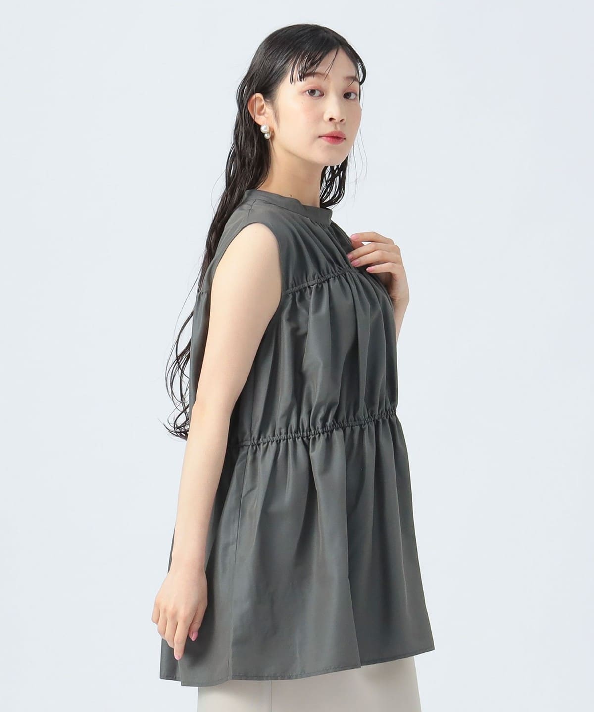 ノースリーブ ティアードチュニック シャツ・ブラウス WOMEN CHARCOAL BLACK ONE SIZE ノースリーブ ティアードチュニック シャツ・ブラウス WOMEN CHARCOAL BLACK ONE SIZE