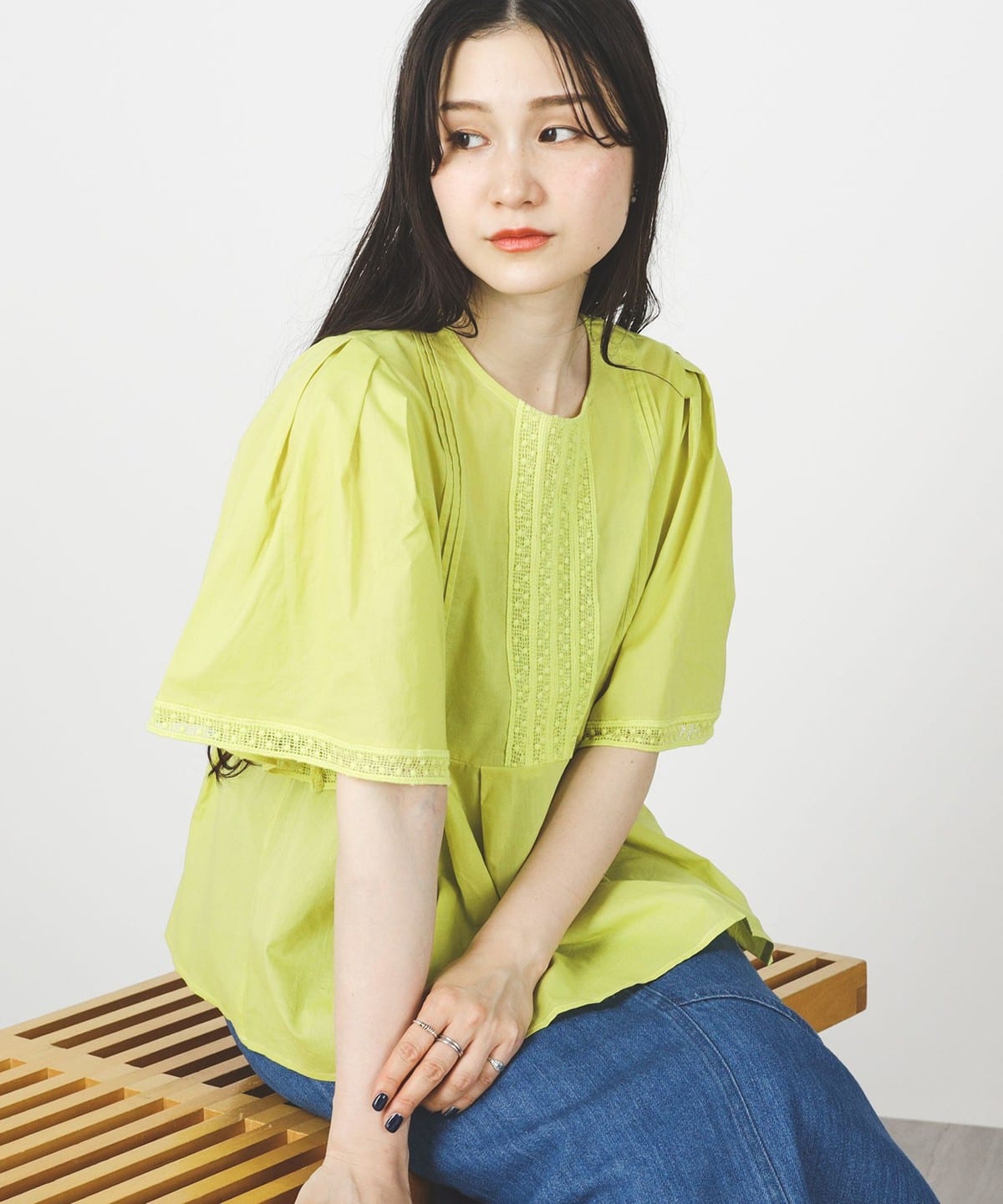 切替タック レースブラウス シャツ・ブラウス WOMEN LIME ONE SIZE 切替タック レースブラウス シャツ・ブラウス WOMEN LIME ONE SIZE