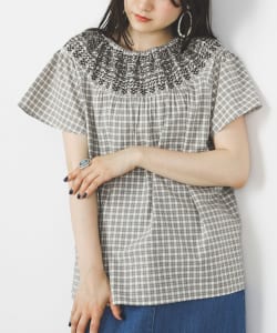 襟刺繍 チェック プルオーバー
