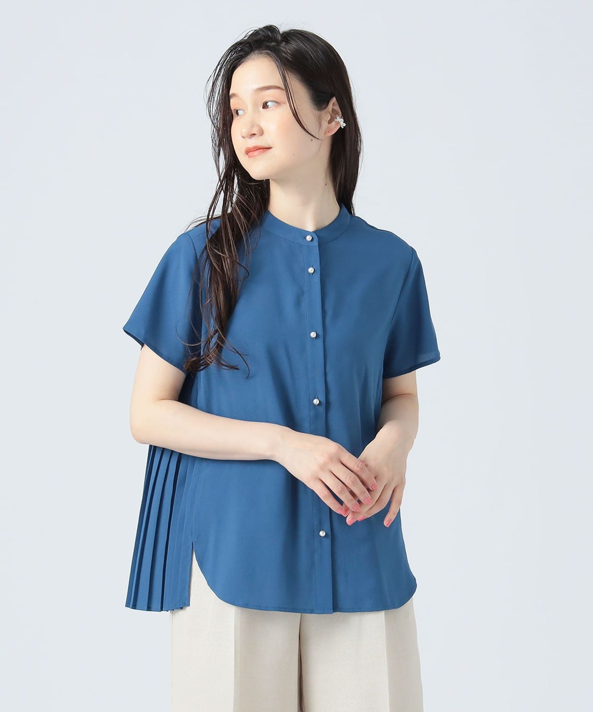 バックプリーツ ブラウス シャツ・ブラウス WOMEN BLUE ONE SIZE バックプリーツ ブラウス シャツ・ブラウス WOMEN BLUE ONE SIZE