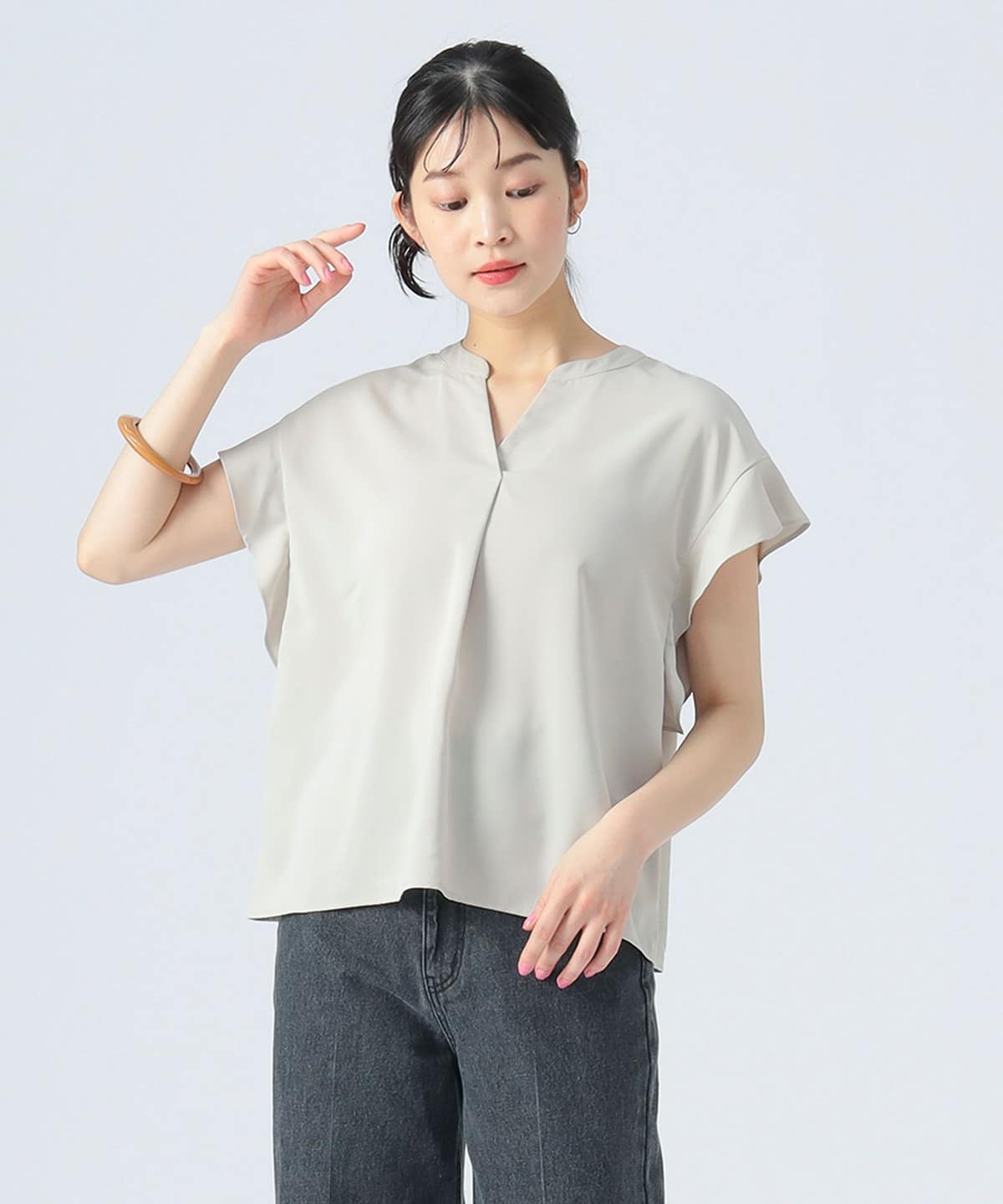 フリル袖 スキッパー プルオーバー(洗濯可) シャツ・ブラウス WOMEN NATURAL ONE SIZE フリル袖 スキッパー プルオーバー(洗濯可) シャツ・ブラウス WOMEN NATURAL ONE SIZE
