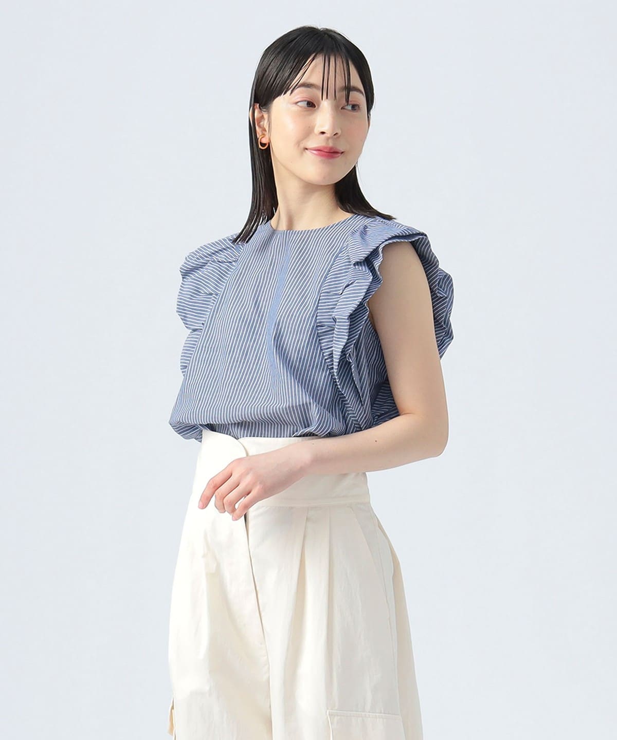 ボイル バルーンスリーブ ブラウス(洗濯可) シャツ・ブラウス WOMEN BLUE STRIPE ONE SIZE ボイル バルーンスリーブ ブラウス(洗濯可) シャツ・ブラウス WOMEN BLUE STRIPE ONE SIZE