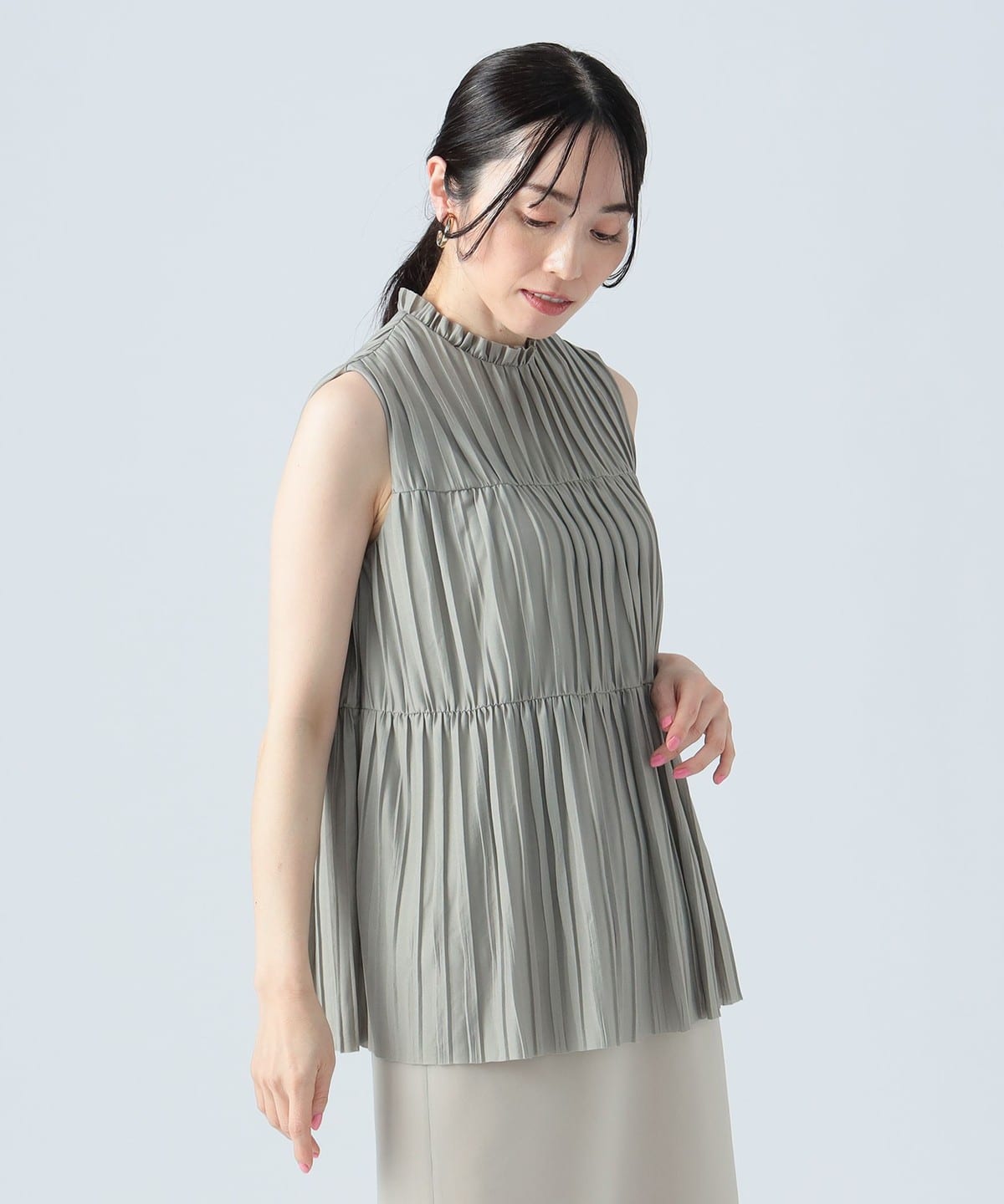 ハイネックプリーツ ブラウス シャツ・ブラウス WOMEN GREIGE ONE SIZE ハイネックプリーツ ブラウス シャツ・ブラウス WOMEN GREIGE ONE SIZE