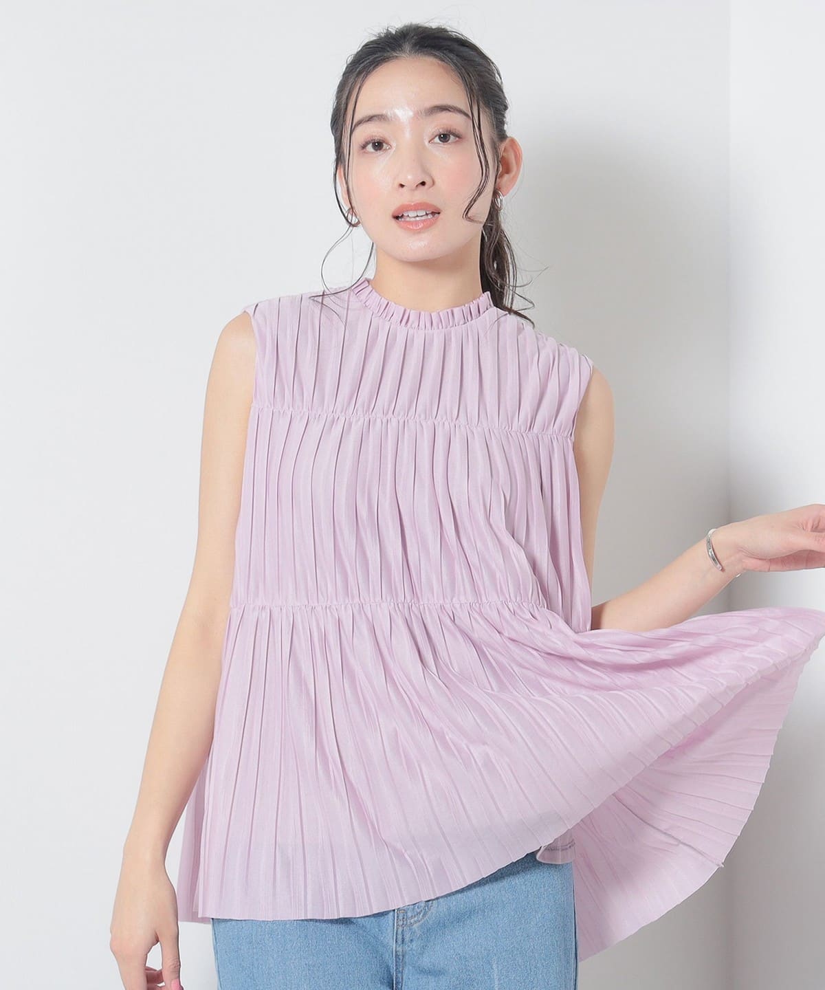 ハイネックプリーツ ブラウス シャツ・ブラウス WOMEN LIGHT PURPLE ONE SIZE ハイネックプリーツ ブラウス シャツ・ブラウス WOMEN LIGHT PURPLE ONE SIZE
