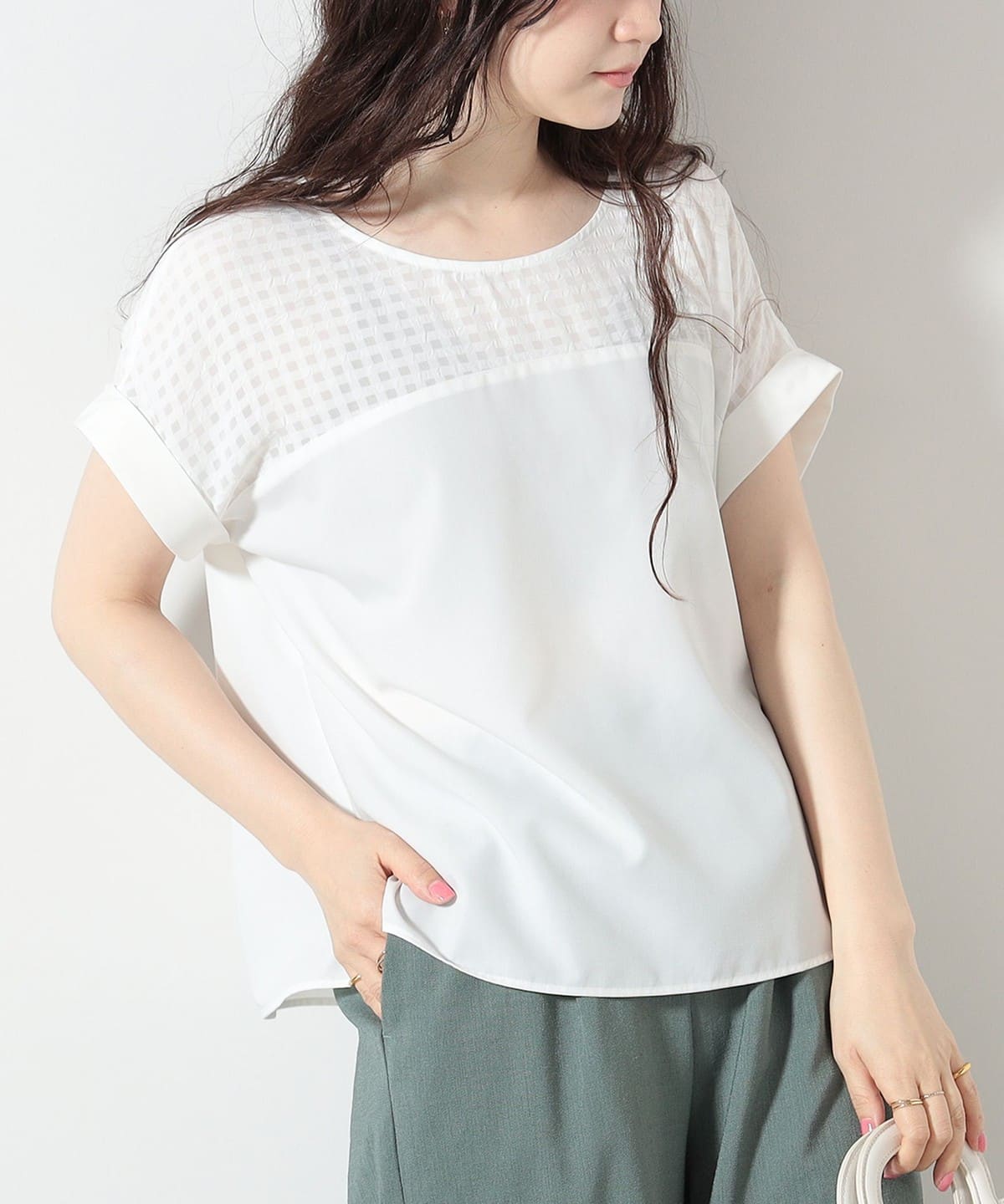 シアーチェック パネル プルオーバー シャツ・ブラウス WOMEN OFF WHITE ONE SIZE シアーチェック パネル プルオーバー シャツ・ブラウス WOMEN OFF WHITE ONE SIZE