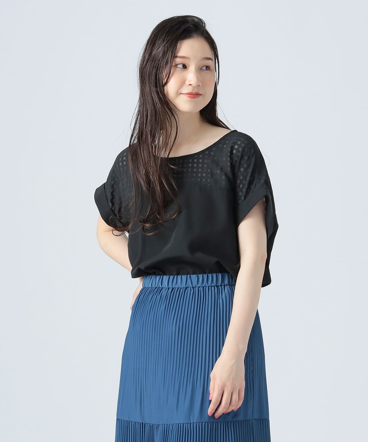 シアーチェック パネル プルオーバー シャツ・ブラウス WOMEN BLACK ONE SIZE シアーチェック パネル プルオーバー シャツ・ブラウス WOMEN BLACK ONE SIZE