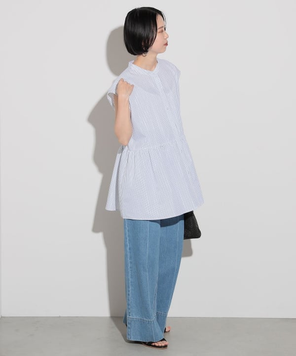 ファッション 通販 BEAMS HEART（ビームス ハート）ラメストライプ ペプラムシャツ トップス