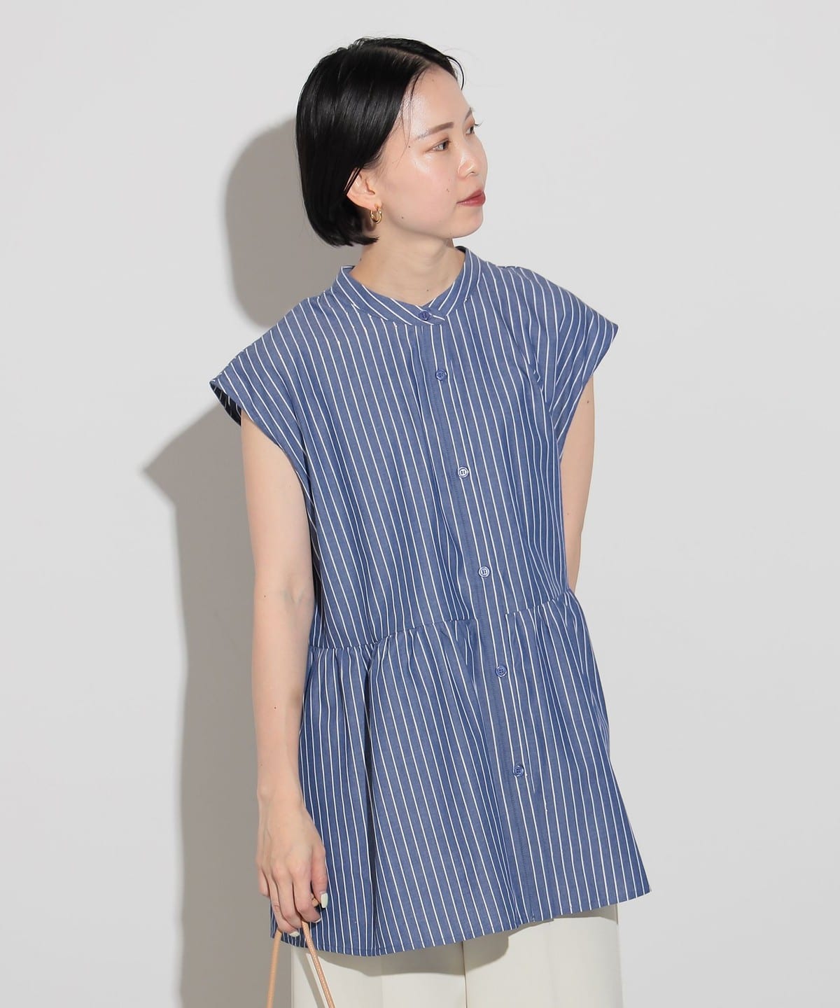 ラメストライプ ペプラムシャツ シャツ・ブラウス WOMEN NAVY ONE SIZE ラメストライプ ペプラムシャツ シャツ・ブラウス WOMEN NAVY ONE SIZE