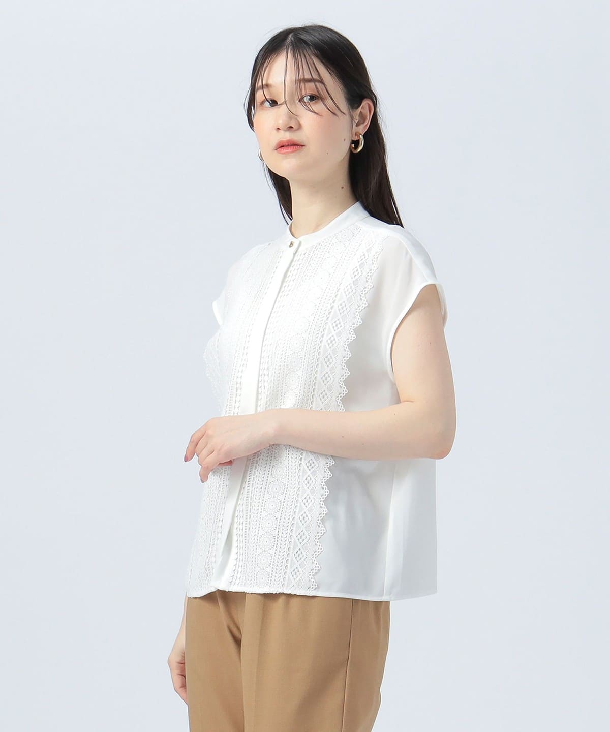 フロント レース フレンチ ブラウス(洗濯可) シャツ・ブラウス WOMEN OFF WHITE ONE SIZE フロント レース フレンチ ブラウス(洗濯可) シャツ・ブラウス WOMEN OFF WHITE ONE SIZE