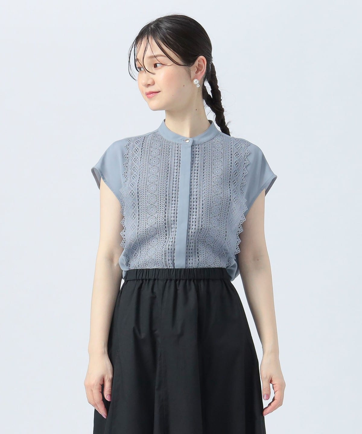 フロント レース フレンチ ブラウス(洗濯可) シャツ・ブラウス WOMEN SAX ONE SIZE フロント レース フレンチ ブラウス(洗濯可) シャツ・ブラウス WOMEN SAX ONE SIZE
