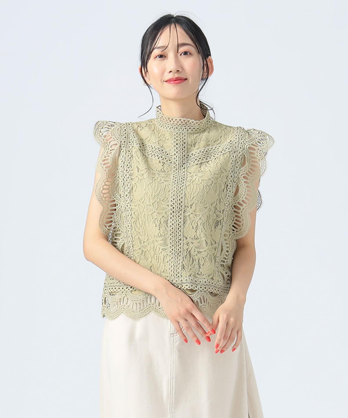 マルチレース ハイネック プルオーバー シャツ・ブラウス WOMEN LIGHT GREEN ONE SIZE マルチレース ハイネック プルオーバー シャツ・ブラウス WOMEN LIGHT GREEN ONE SIZE