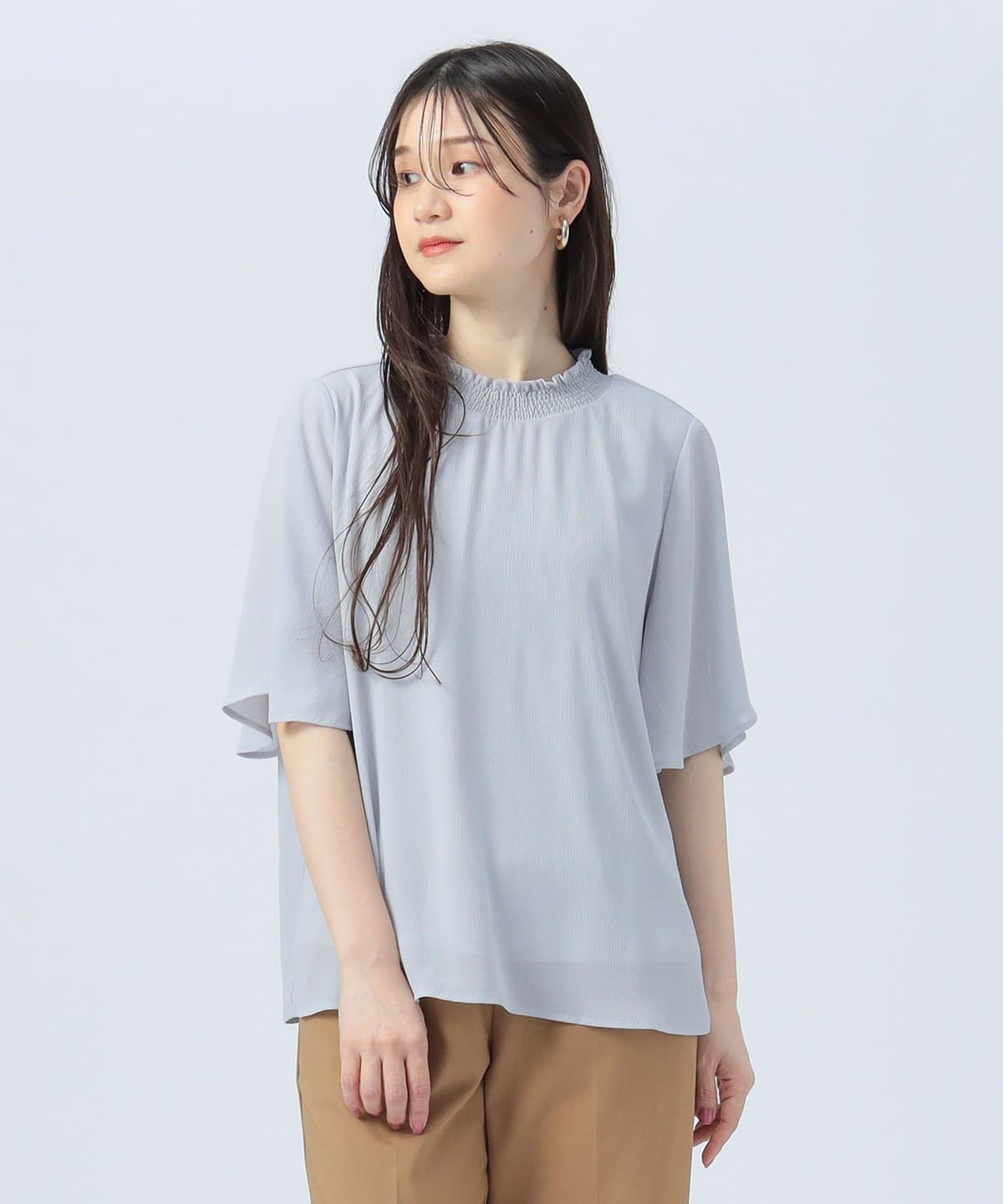 楊柳 ハイネック プルオーバー(洗濯可) シャツ・ブラウス WOMEN GREY ONE SIZE 楊柳 ハイネック プルオーバー(洗濯可) シャツ・ブラウス WOMEN GREY ONE SIZE