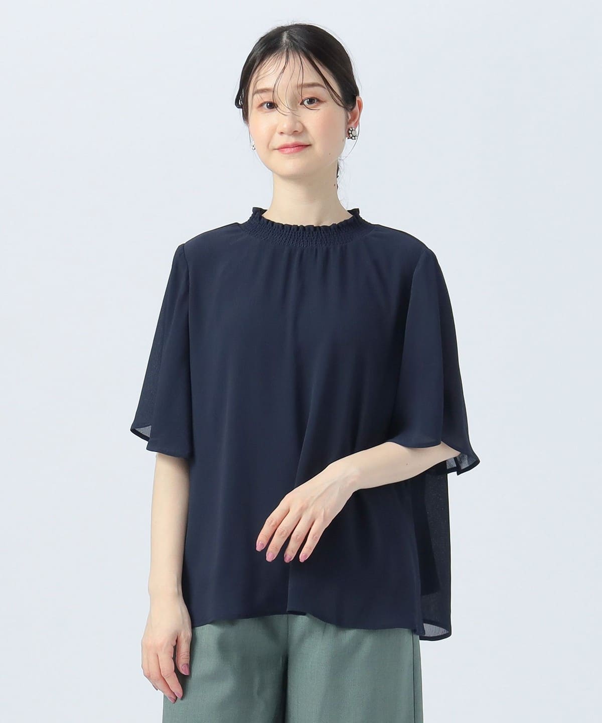 楊柳 ハイネック プルオーバー(洗濯可) シャツ・ブラウス WOMEN NAVY ONE SIZE 楊柳 ハイネック プルオーバー(洗濯可) シャツ・ブラウス WOMEN NAVY ONE SIZE