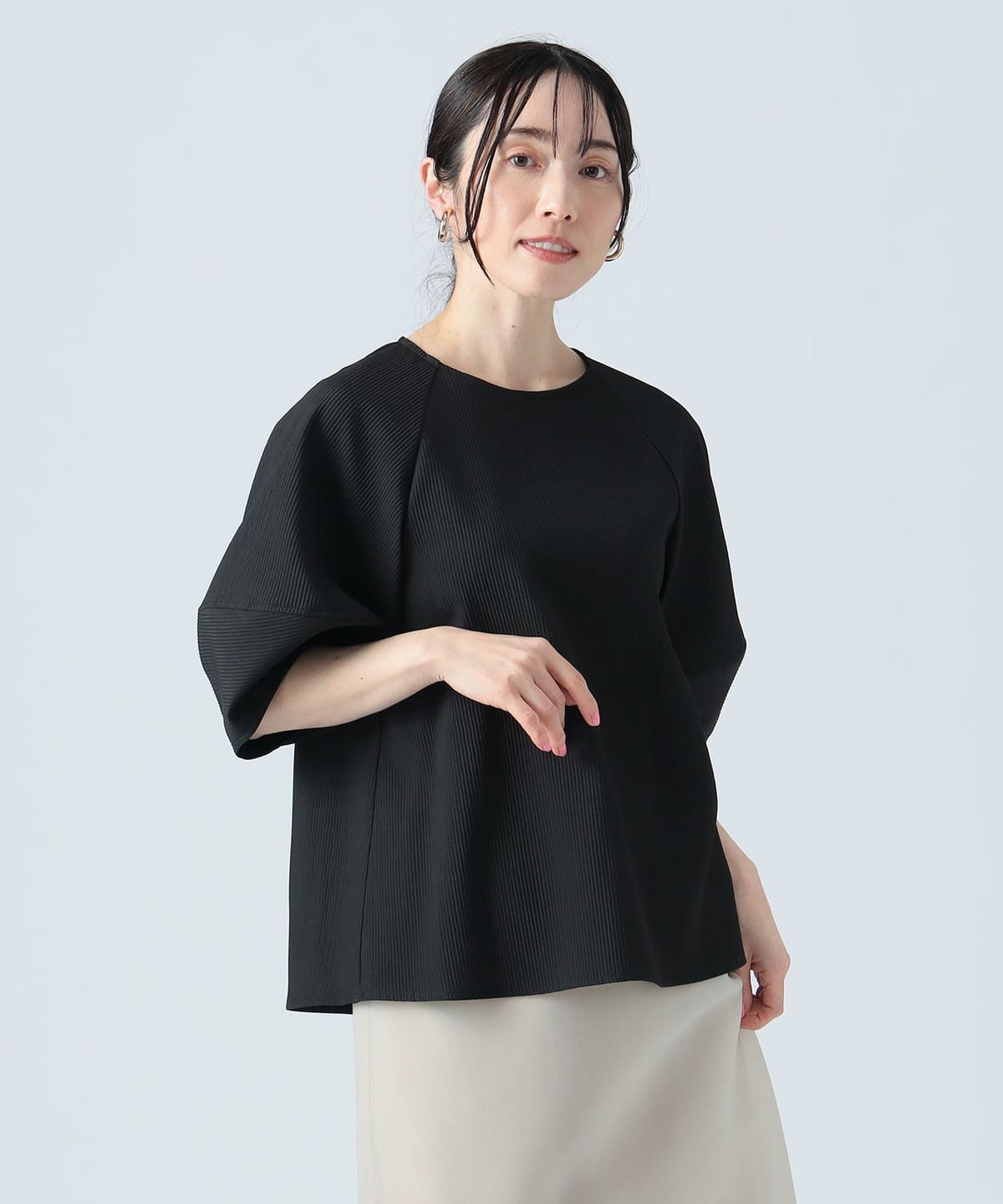 ストライプ ジャカード プルオーバー シャツ・ブラウス WOMEN BLACK ONE SIZE ストライプ ジャカード プルオーバー シャツ・ブラウス WOMEN BLACK ONE SIZE