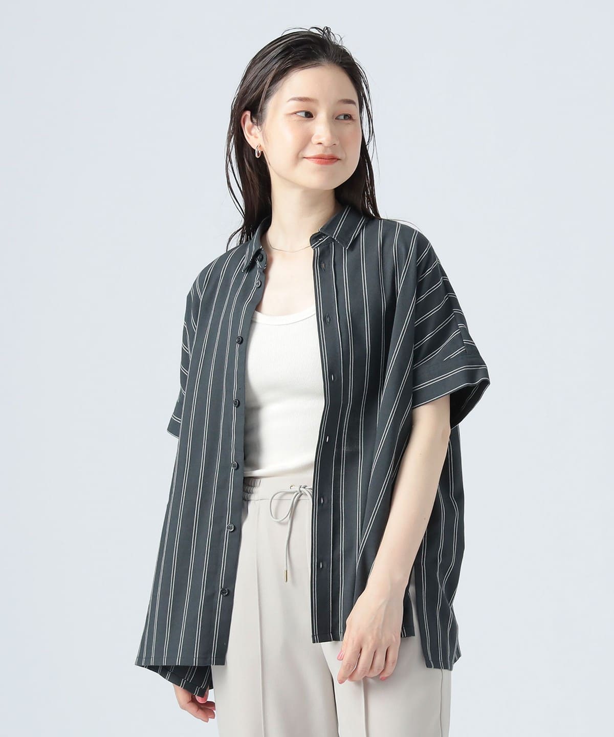先染め ストライプ ボリューム シャツ シャツ・ブラウス WOMEN CHARCOAL ONE SIZE 先染め ストライプ ボリューム シャツ シャツ・ブラウス WOMEN CHARCOAL ONE SIZE