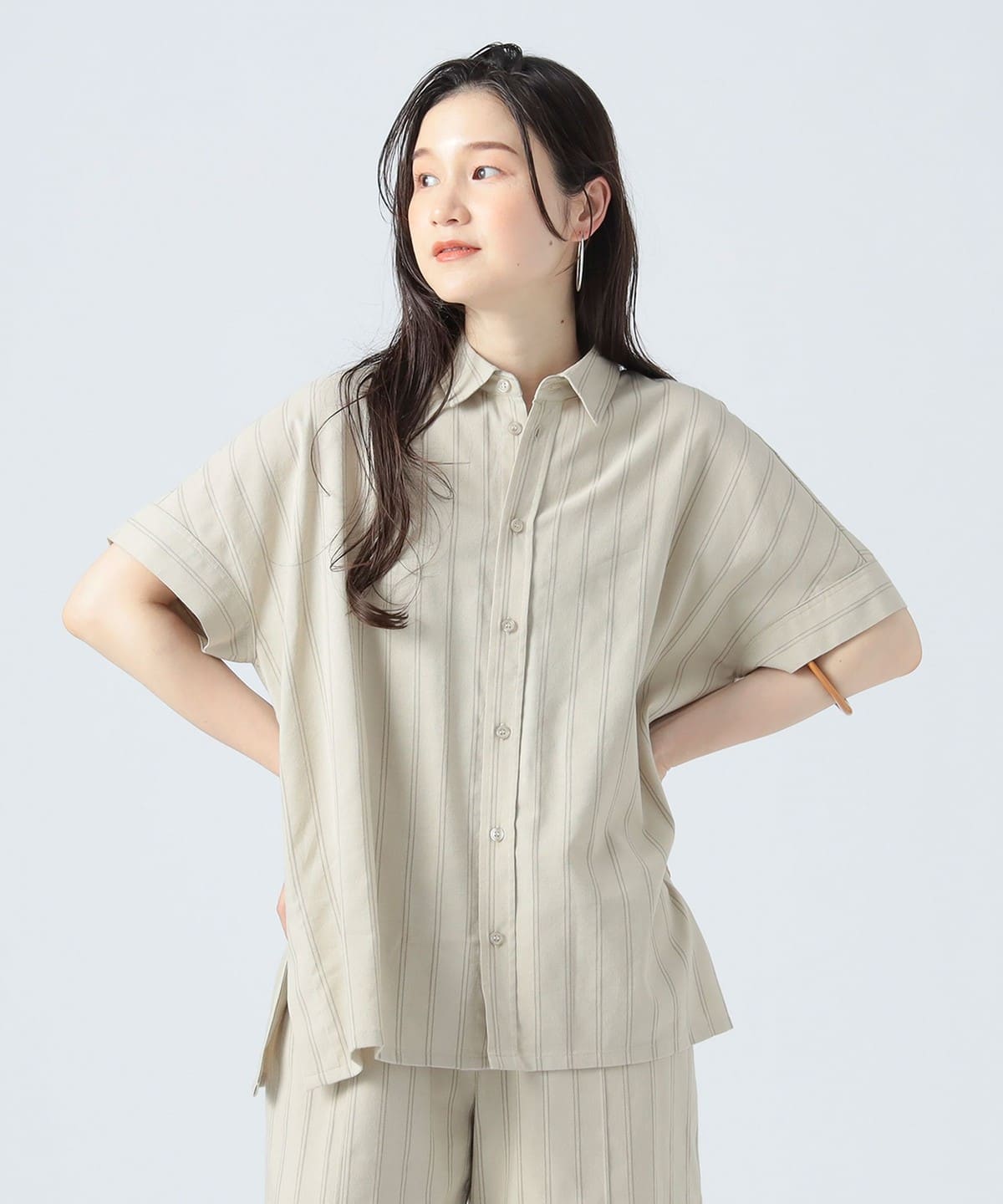 先染め ストライプ ボリューム シャツ シャツ・ブラウス WOMEN BEIGE ONE SIZE 先染め ストライプ ボリューム シャツ シャツ・ブラウス WOMEN BEIGE ONE SIZE