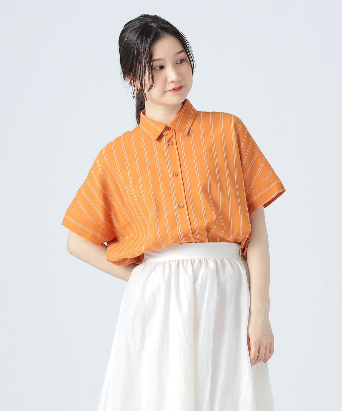 先染め ストライプ ボリューム シャツ シャツ・ブラウス WOMEN ORANGE ONE SIZE 先染め ストライプ ボリューム シャツ シャツ・ブラウス WOMEN ORANGE ONE SIZE