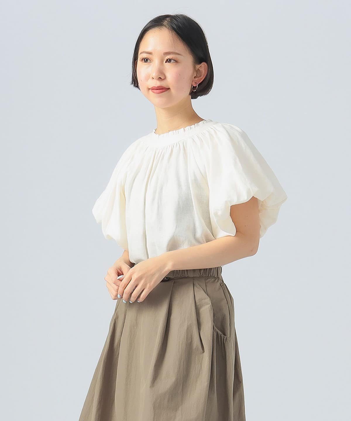 ネックフリル バルーン袖 プルオーバー シャツ・ブラウス WOMEN OFF WHITE ONE SIZE ネックフリル バルーン袖 プルオーバー シャツ・ブラウス WOMEN OFF WHITE ONE SIZE