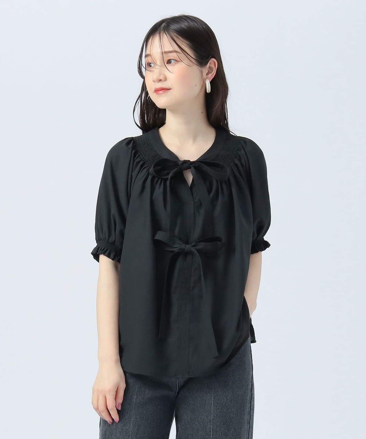 2WAY シャーリング リボン ブラウス シャツ・ブラウス WOMEN BLACK ONE SIZE 2WAY シャーリング リボン ブラウス シャツ・ブラウス WOMEN BLACK ONE SIZE