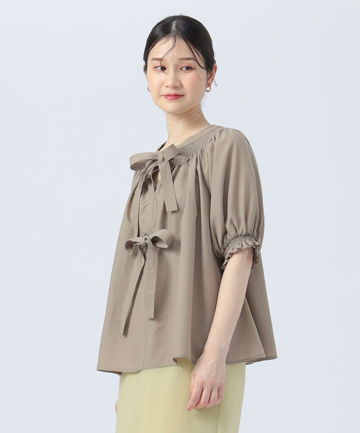 2WAY シャーリング リボン ブラウス シャツ・ブラウス WOMEN BEIGE ONE SIZE 2WAY シャーリング リボン ブラウス シャツ・ブラウス WOMEN BEIGE ONE SIZE
