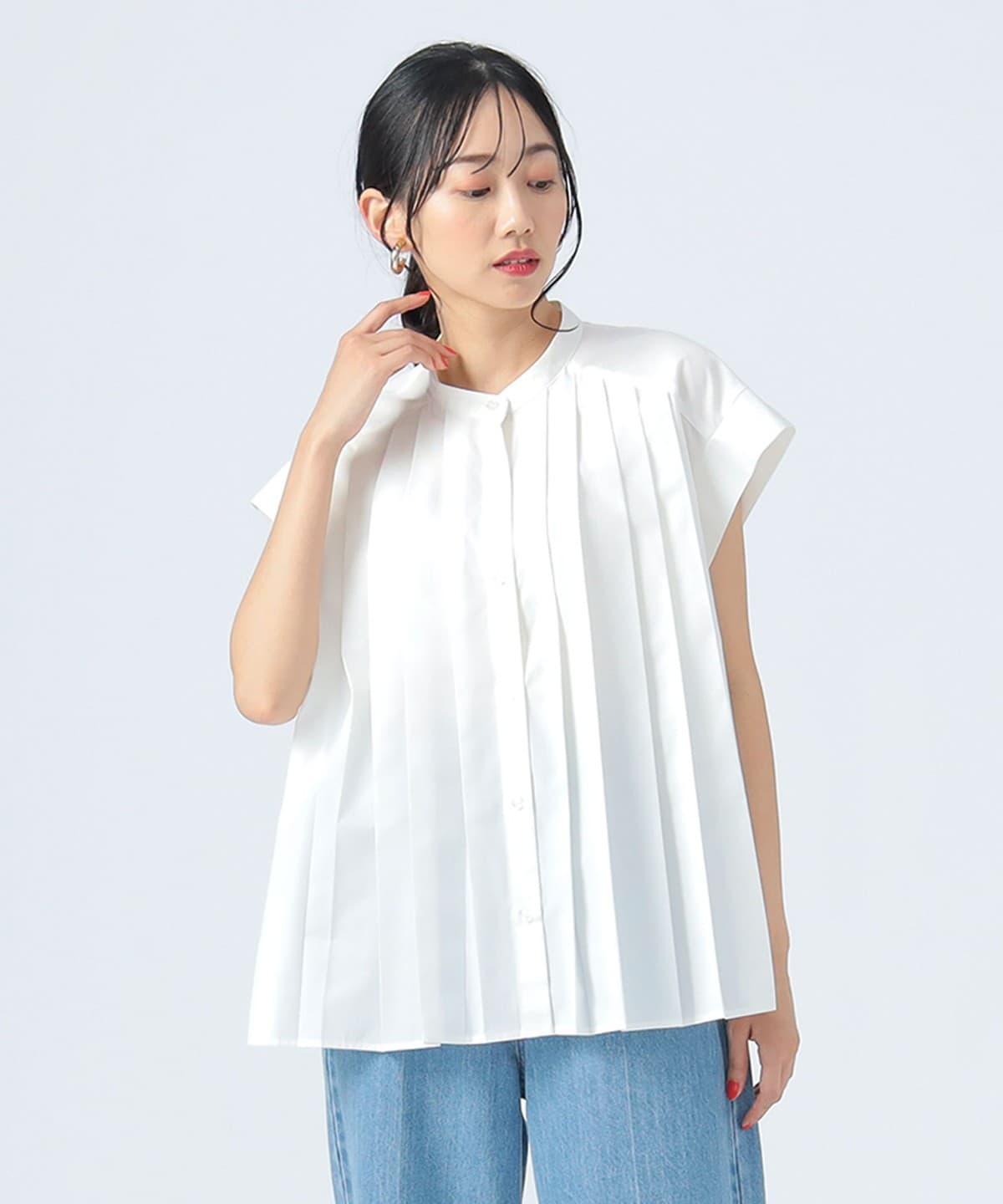 プリーツ ブロード シャツ(洗濯可) シャツ・ブラウス WOMEN OFF WHITE ONE SIZE プリーツ ブロード シャツ(洗濯可) シャツ・ブラウス WOMEN OFF WHITE ONE SIZE