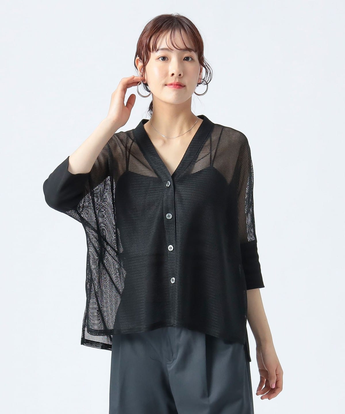 メッシュ Vネック カーディガン トップス WOMEN BLACK ONE SIZE メッシュ Vネック カーディガン トップス WOMEN BLACK ONE SIZE