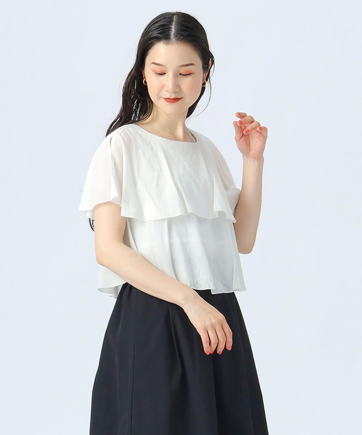 フリル ケープ ブラウス シャツ・ブラウス WOMEN OFF WHITE ONE SIZE フリル ケープ ブラウス シャツ・ブラウス WOMEN OFF WHITE ONE SIZE